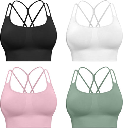 Sports Bras for Women, 4 Packs Padded High Support Workout Yoga Seamless Criss-Cross Racerback Bras