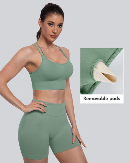 Sports Bras for Women, 4 Packs Padded High Support Workout Yoga Seamless Criss-Cross Racerback Bras