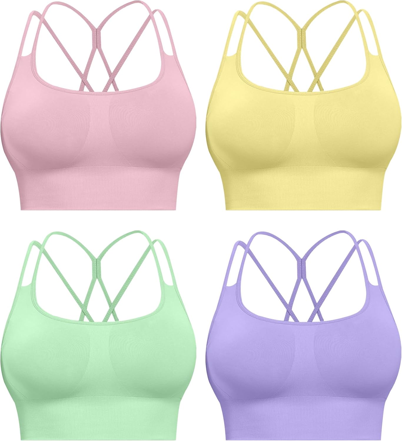 Sports Bras for Women, 4 Packs Padded High Support Workout Yoga Seamless Criss-Cross Racerback Bras