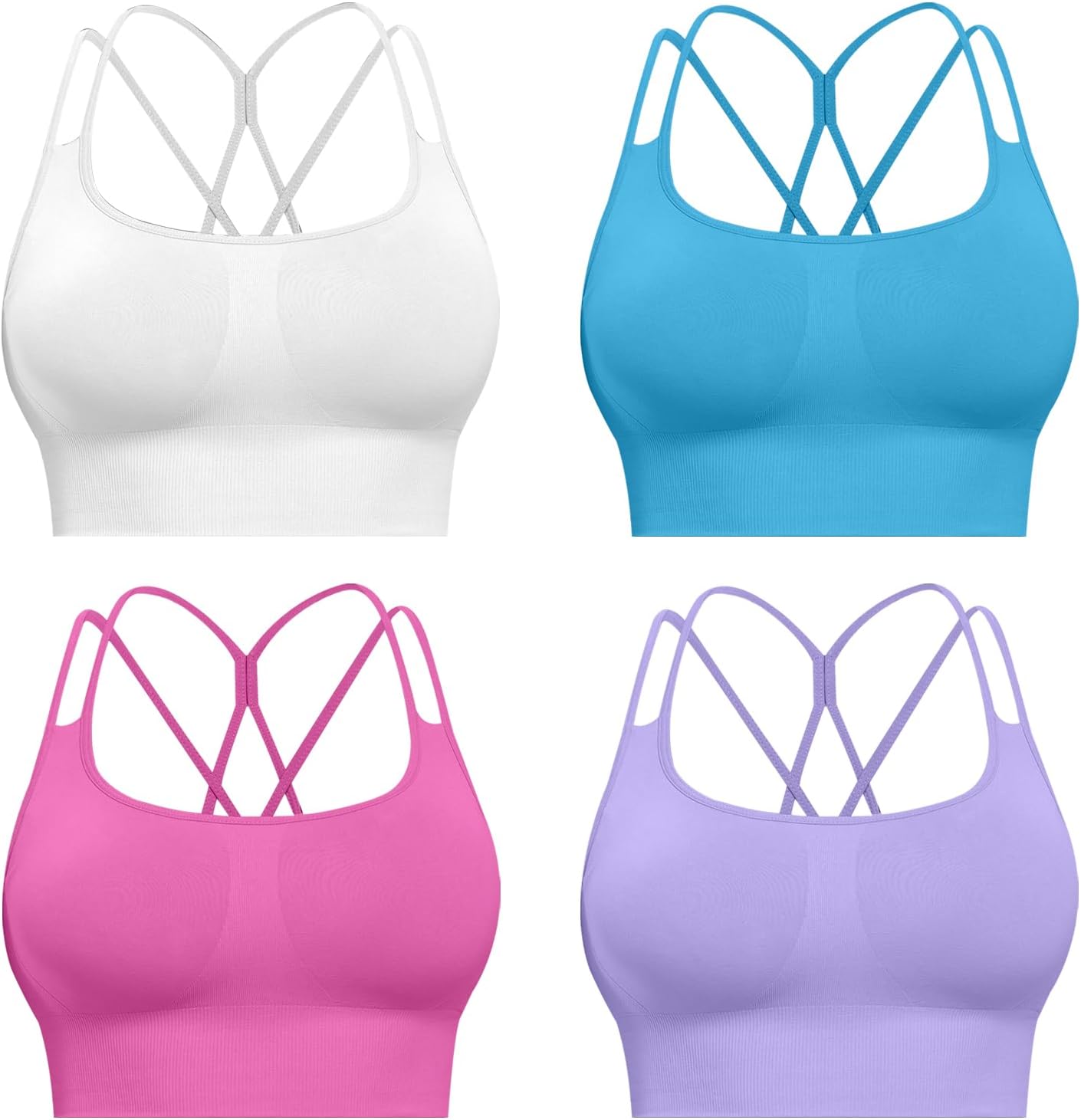 Sports Bras for Women, 4 Packs Padded High Support Workout Yoga Seamless Criss-Cross Racerback Bras