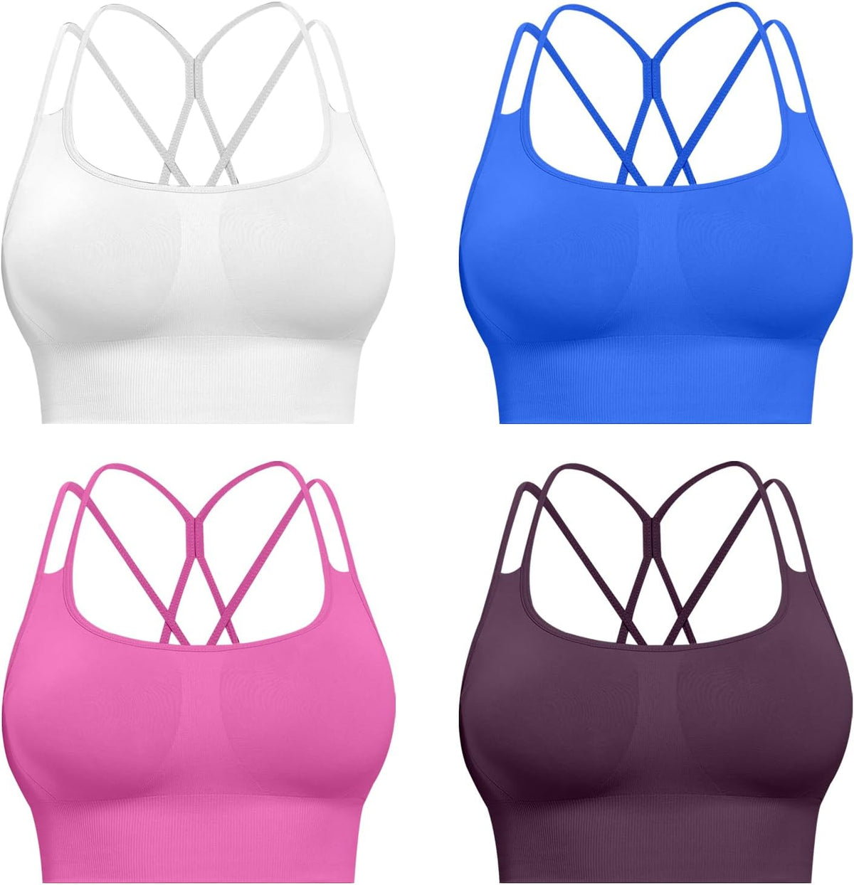 Sports Bras for Women, 4 Packs Padded High Support Workout Yoga Seamless Criss-Cross Racerback Bras