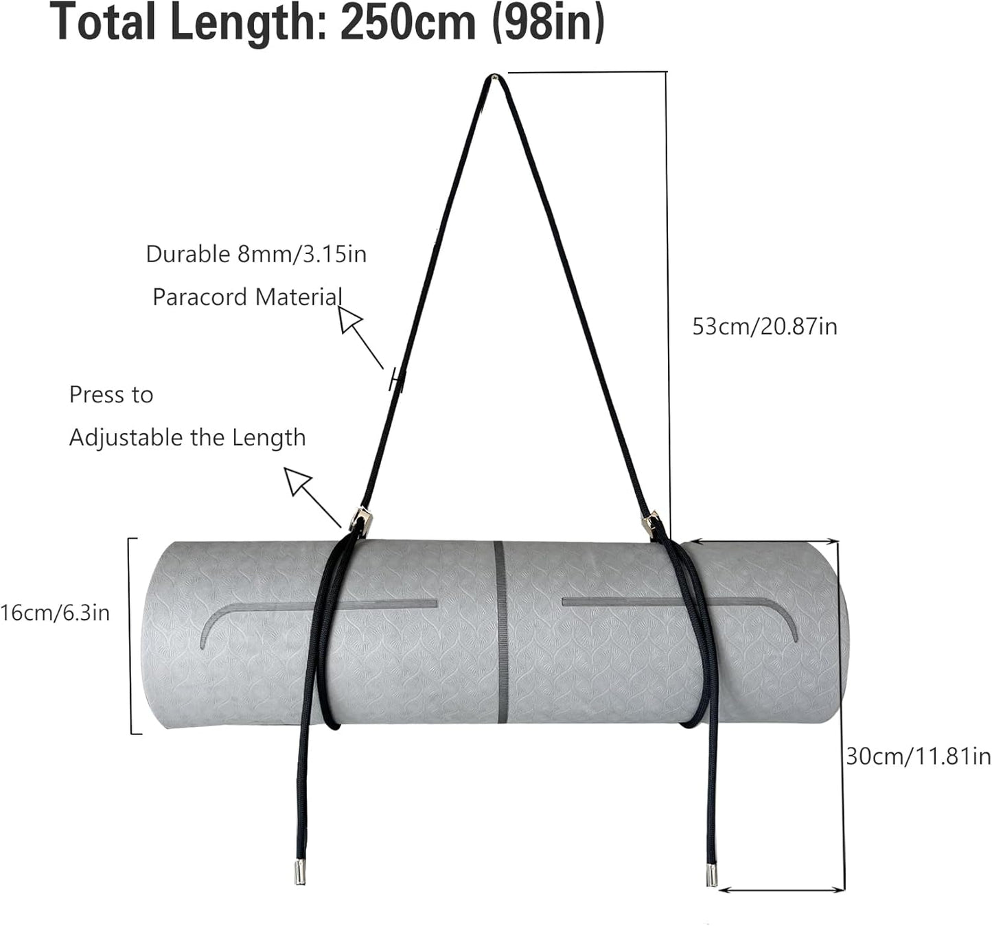 Yoga Mat Strap - 8MM Adjustable Paracord Carrier for Carrying Yoga Mats, Camping Pads & Blankets (Strap Only)