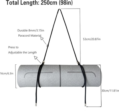 Yoga Mat Strap - 8MM Adjustable Paracord Carrier for Carrying Yoga Mats, Camping Pads & Blankets (Strap Only)