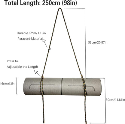 Yoga Mat Strap - 8MM Adjustable Paracord Carrier for Carrying Yoga Mats, Camping Pads & Blankets (Strap Only)