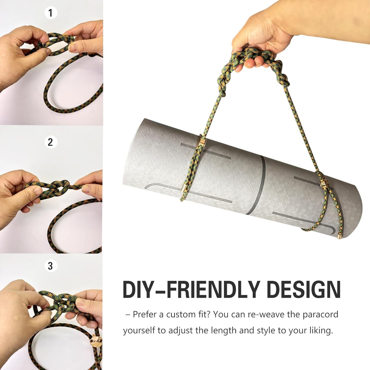 Yoga Mat Strap - 8MM Adjustable Paracord Carrier for Carrying Yoga Mats, Camping Pads & Blankets (Strap Only)