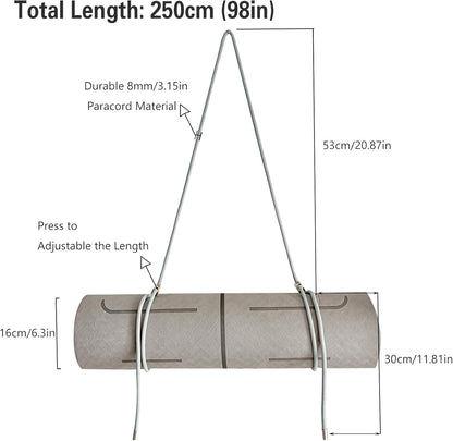 Yoga Mat Strap - 8MM Adjustable Paracord Carrier for Carrying Yoga Mats, Camping Pads & Blankets (Strap Only)