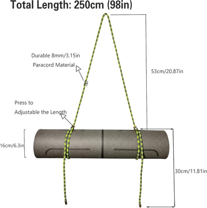 Yoga Mat Strap - 8MM Adjustable Paracord Carrier for Carrying Yoga Mats, Camping Pads & Blankets (Strap Only)