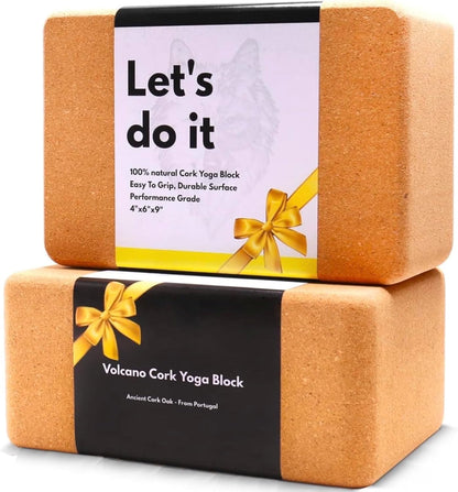 Cork Yoga Blocks 2 Pack Set -Natural Cork from Portugal, 9"x6"x4" Yoga Blocks Non-Slip&Anti-Tilt for Women| Men, Lightweight, Odor-Resistant| Moisture-Proof, Perfect Yoga Equipment