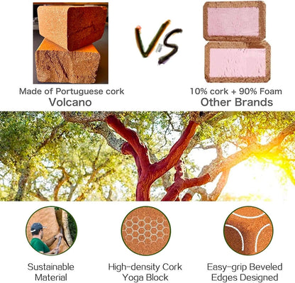 Cork Yoga Blocks 2 Pack Set -Natural Cork from Portugal, 9"x6"x4" Yoga Blocks Non-Slip&Anti-Tilt for Women| Men, Lightweight, Odor-Resistant| Moisture-Proof, Perfect Yoga Equipment