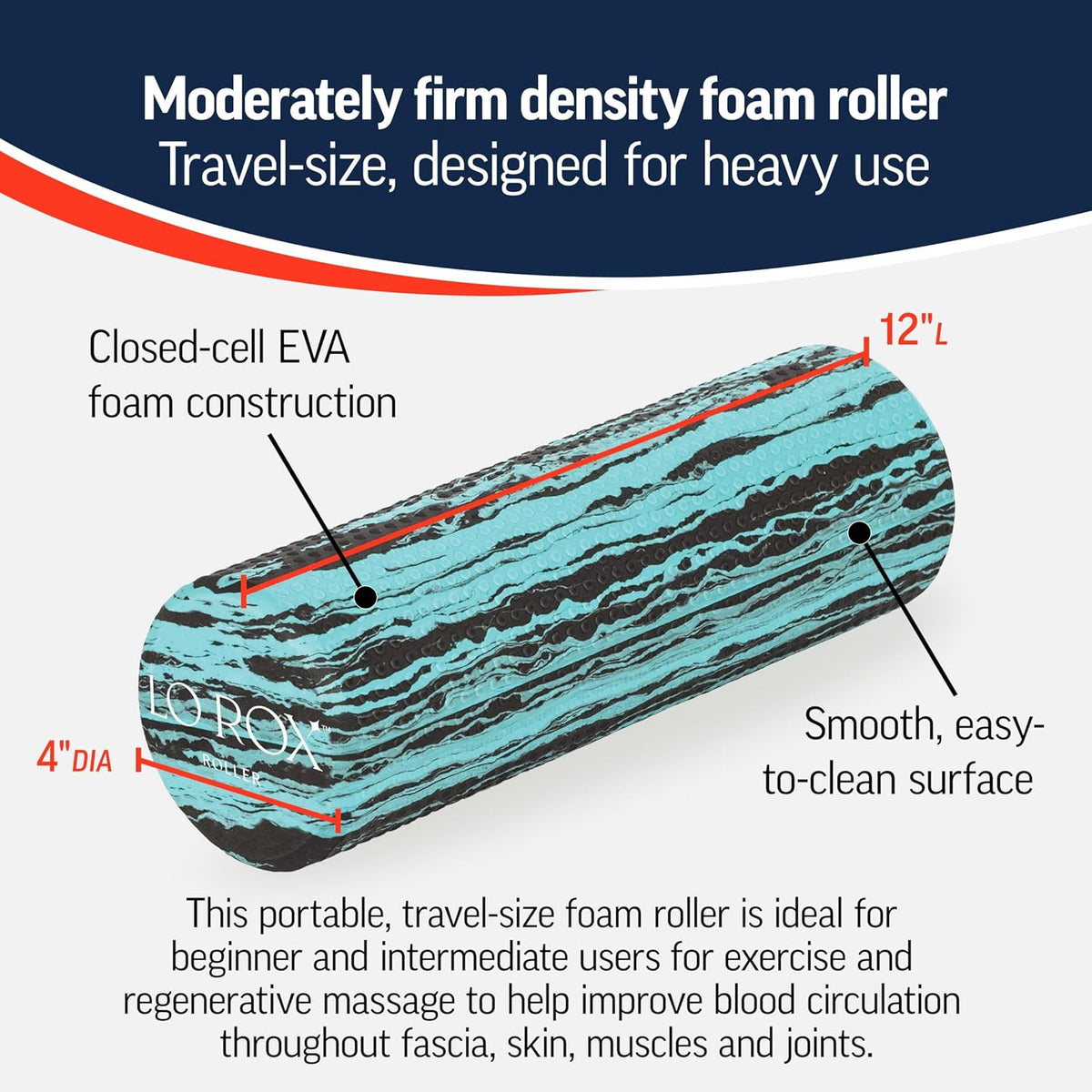 Lo Rox Travel-Size Foam Roller for Physical Therapy, Pilates, Exercise, and Self-Massage, by Fascia and Alignment Expert Lauren Roxburgh – Moderate Density