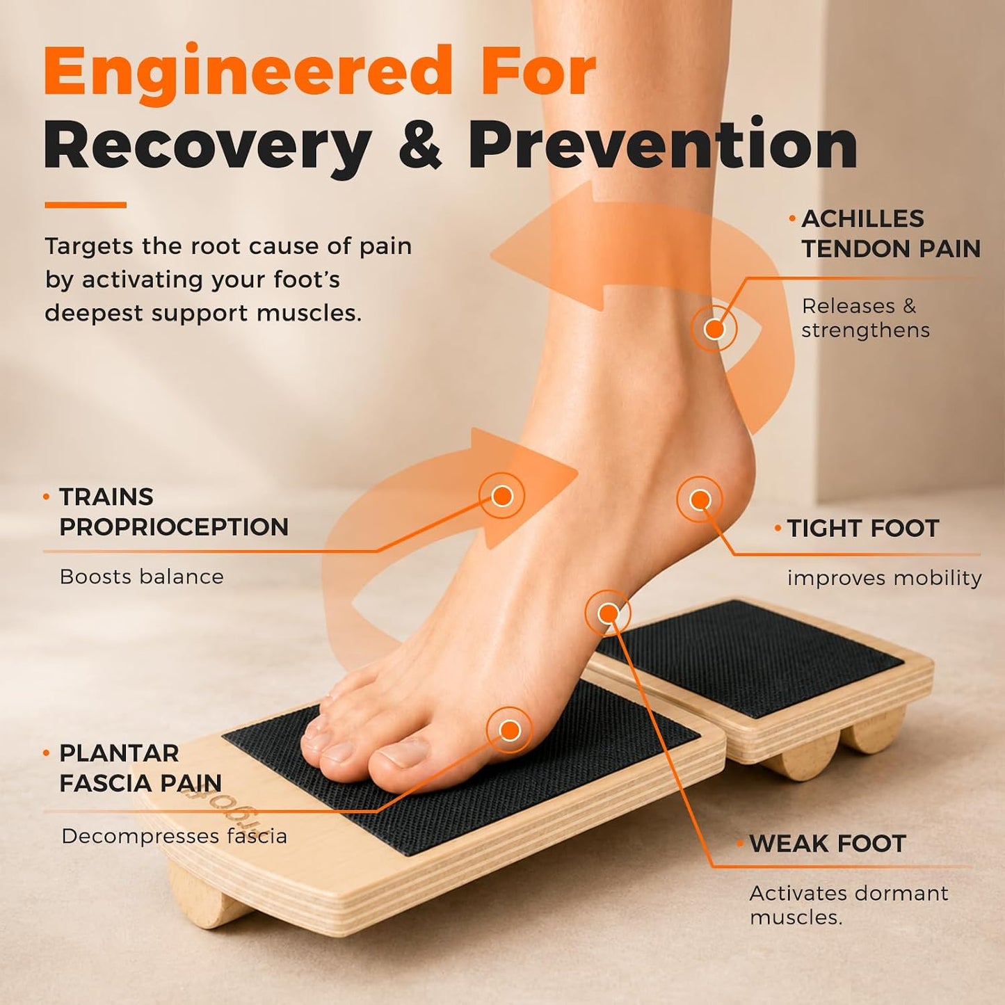Adjustable Balance Board for Ankle Strengthening & Stability | Recovery for sprains & plantar fasciitis. Includes video guide for single leg training. Adjustable stability board.
