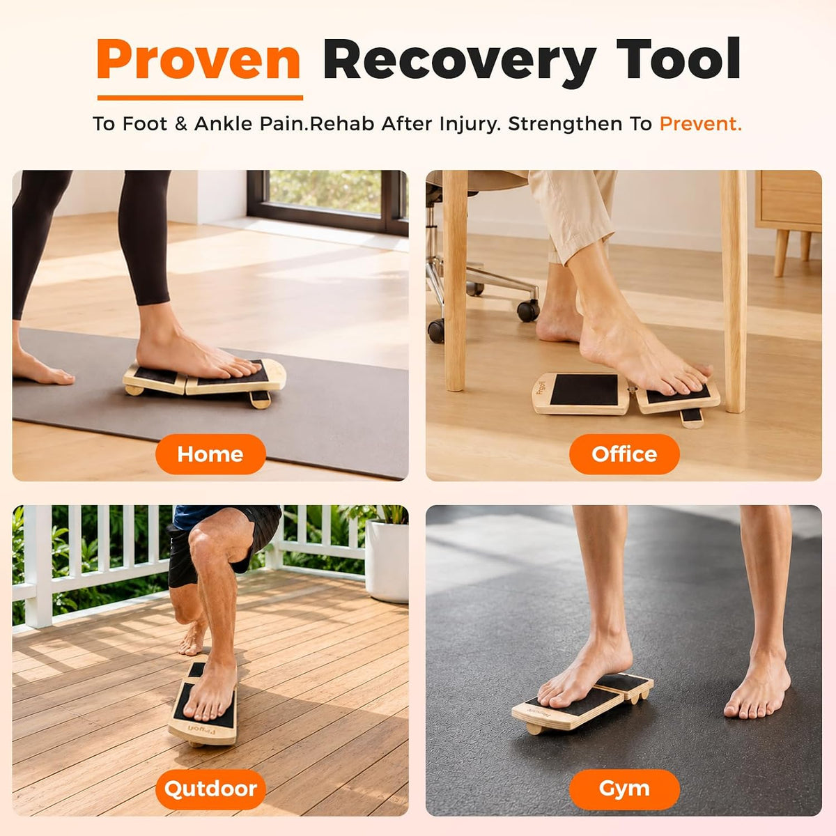 Adjustable Balance Board for Ankle Strengthening & Stability | Recovery for sprains & plantar fasciitis. Includes video guide for single leg training. Adjustable stability board.