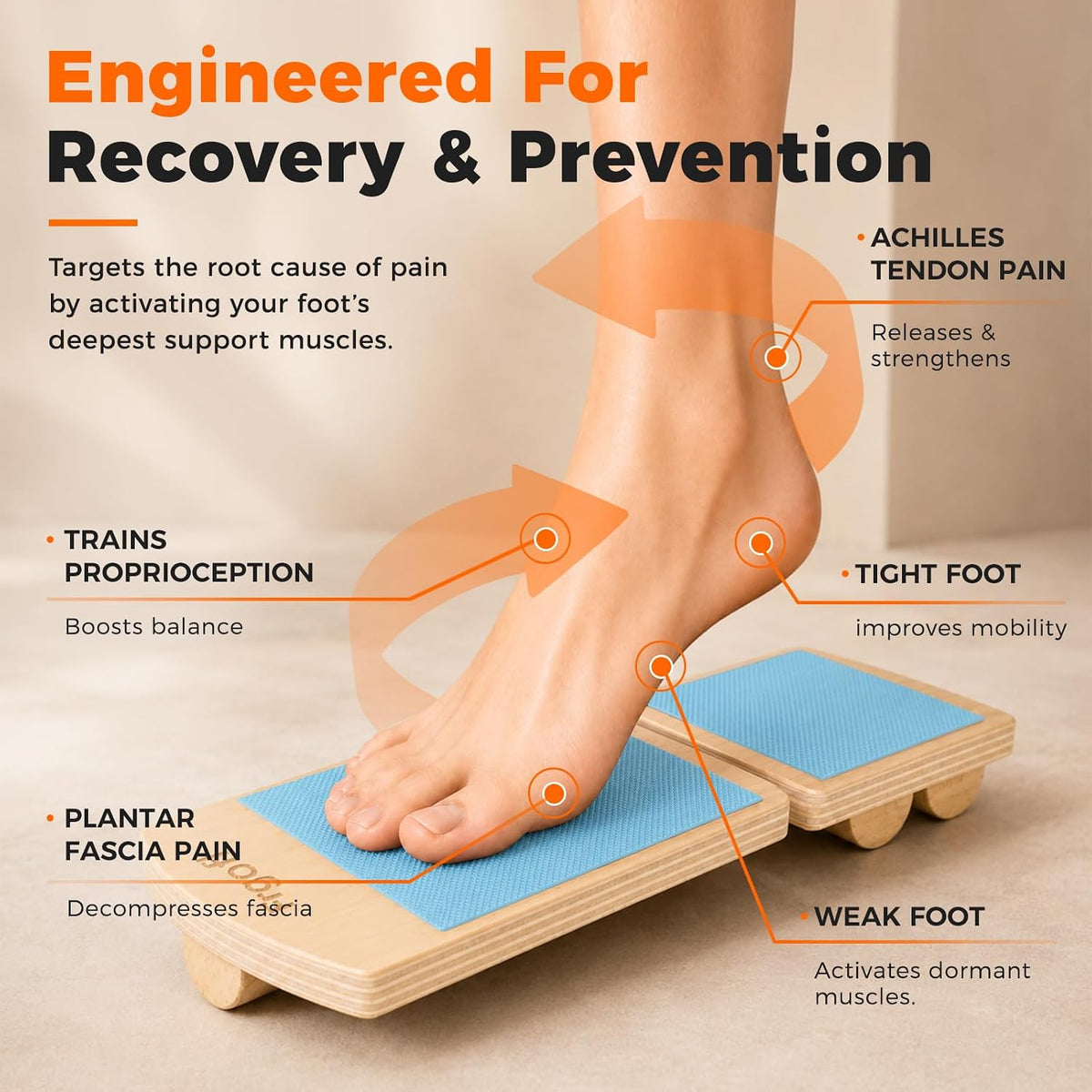 Adjustable Balance Board for Ankle Strengthening & Stability | Recovery for sprains & plantar fasciitis. Includes video guide for single leg training. Adjustable stability board.