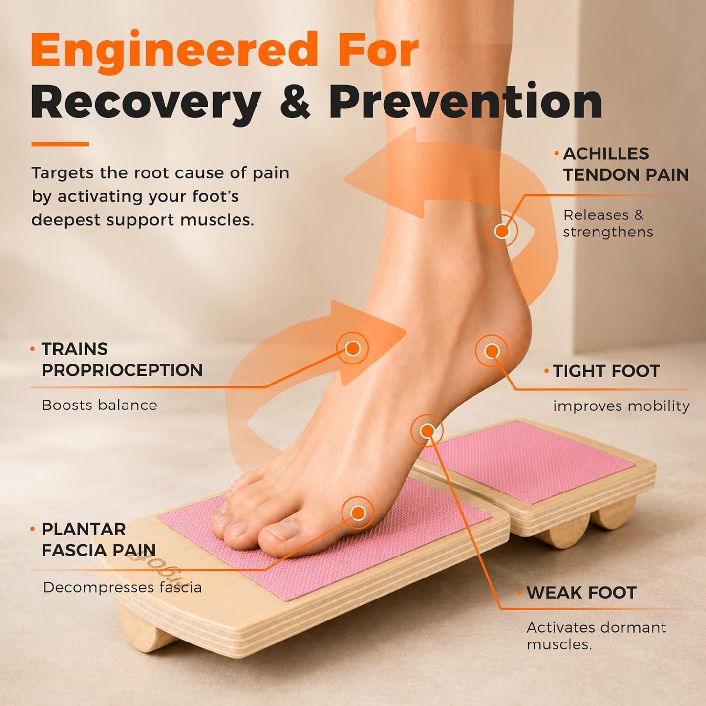 Adjustable Balance Board for Ankle Strengthening & Stability | Recovery for sprains & plantar fasciitis. Includes video guide for single leg training. Adjustable stability board.