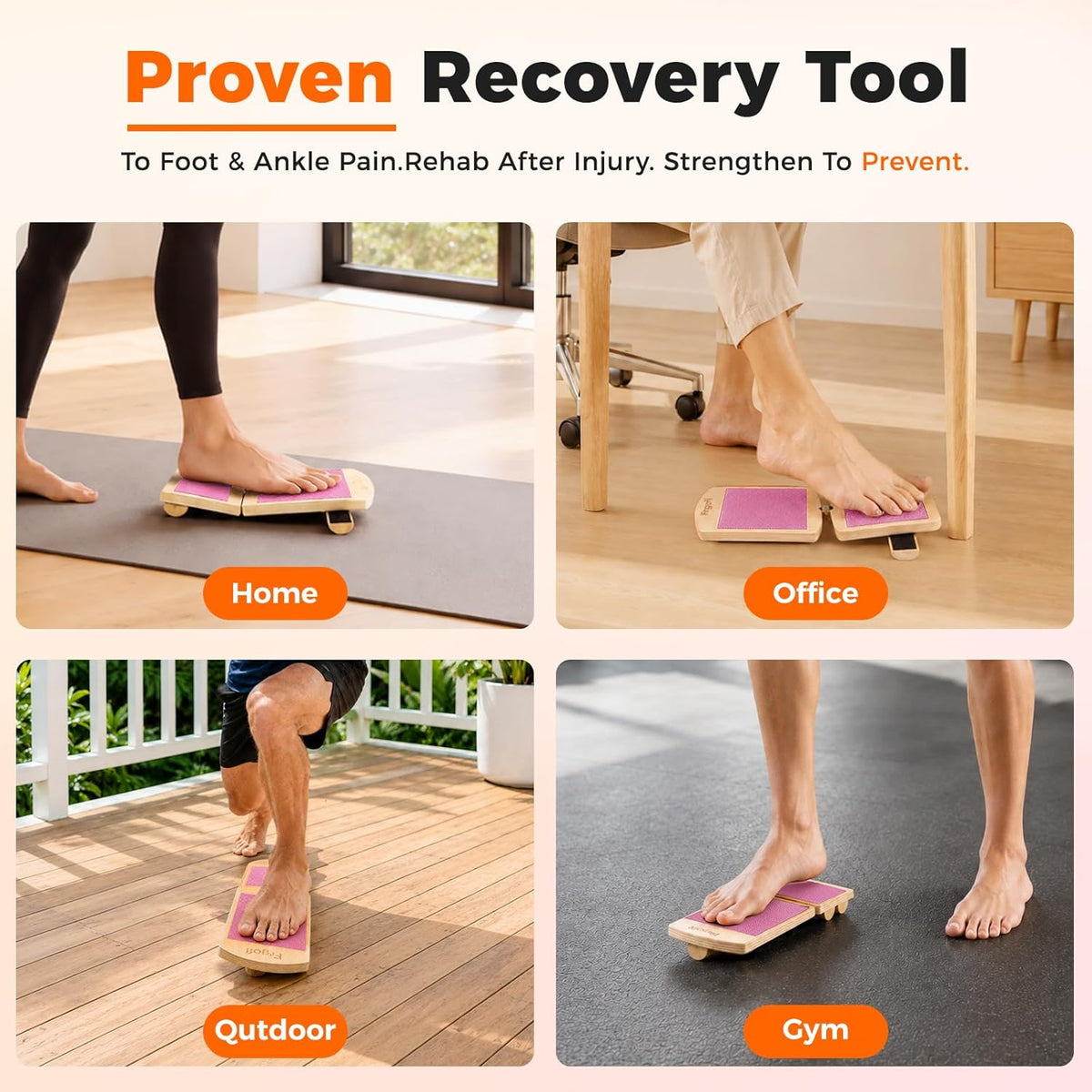 Adjustable Balance Board for Ankle Strengthening & Stability | Recovery for sprains & plantar fasciitis. Includes video guide for single leg training. Adjustable stability board.