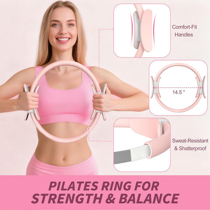 Pilates Kit, Home Pilates Workout Kit for Women, Pilates Equipment with 14.5" Pilates Ring and Ball, Resistance Bands, Dumbbells & Grip Socks for Home Workouts