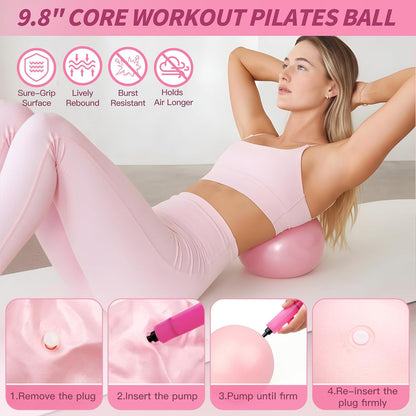 Pilates Kit, Home Pilates Workout Kit for Women, Pilates Equipment with 14.5" Pilates Ring and Ball, Resistance Bands, Dumbbells & Grip Socks for Home Workouts