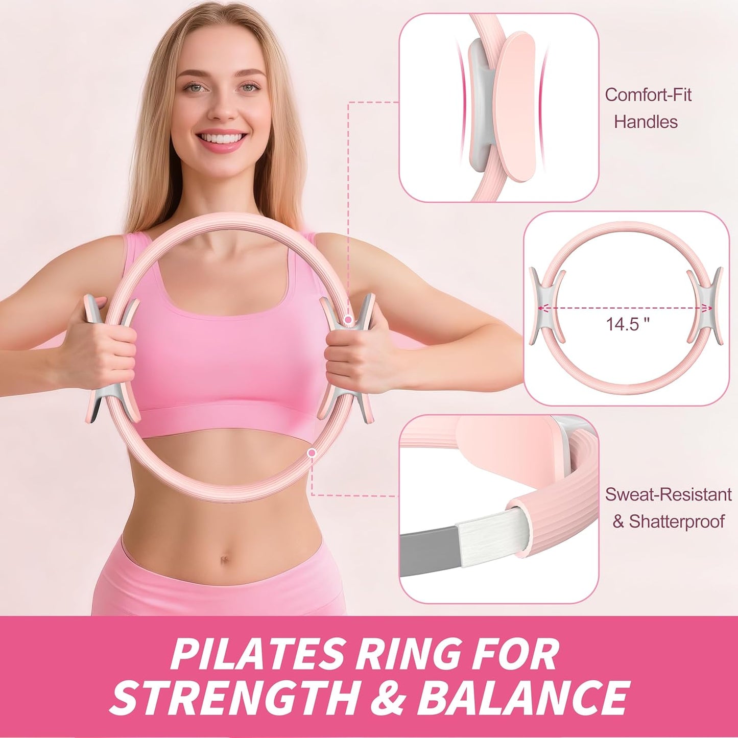 Pilates Kit, Home Pilates Workout Kit for Women, Pilates Equipment with 14.5" Pilates Ring and Ball, Resistance Bands, Dumbbells & Grip Socks for Home Workouts