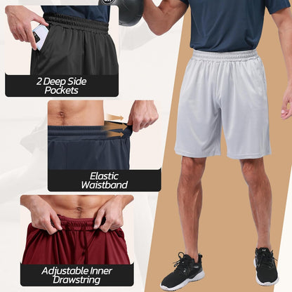 3 Pack Gym Basketball Mens Shorts - Quick Dry Black Workout Athletic Shorts with Pockets for Casual Running(S-6XL)