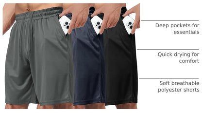 3 Pack Gym Basketball Mens Shorts - Quick Dry Black Workout Athletic Shorts with Pockets for Casual Running(S-6XL)