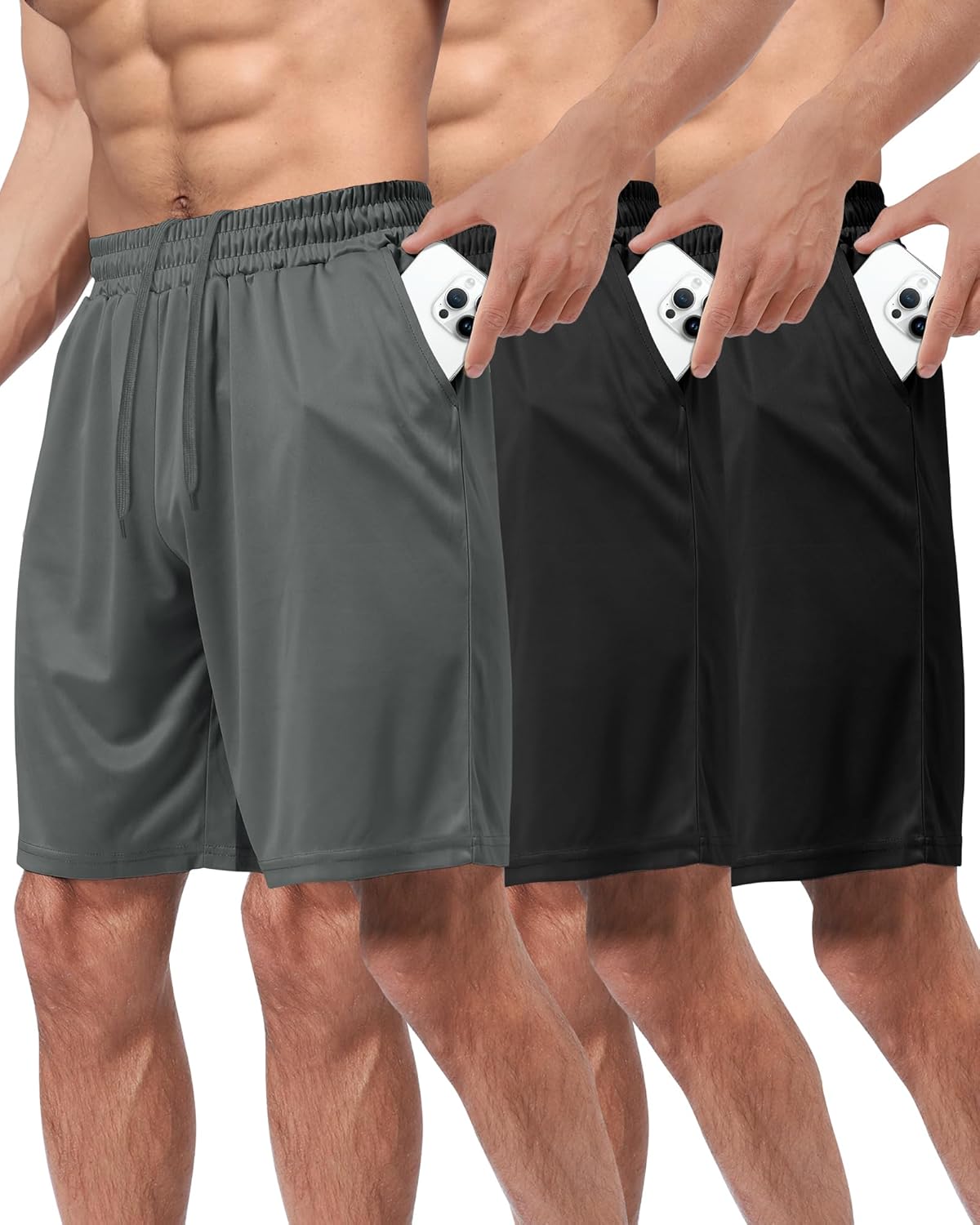 3 Pack Gym Basketball Mens Shorts - Quick Dry Black Workout Athletic Shorts with Pockets for Casual Running(S-6XL)