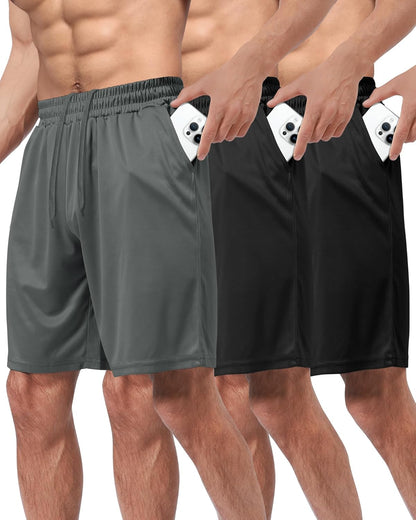 3 Pack Gym Basketball Mens Shorts - Quick Dry Black Workout Athletic Shorts with Pockets for Casual Running(S-6XL)