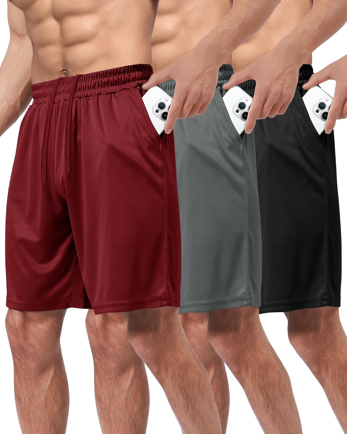 3 Pack Gym Basketball Mens Shorts - Quick Dry Black Workout Athletic Shorts with Pockets for Casual Running(S-6XL)