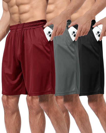 3 Pack Gym Basketball Mens Shorts - Quick Dry Black Workout Athletic Shorts with Pockets for Casual Running(S-6XL)