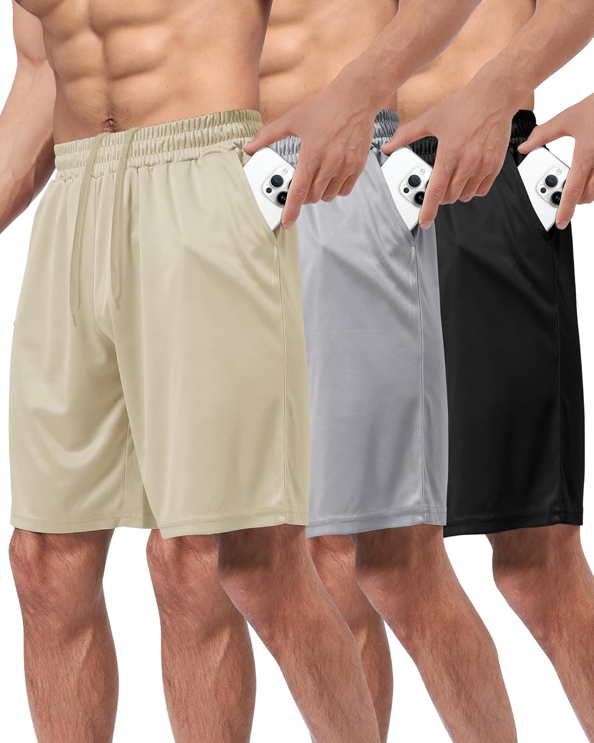 3 Pack Gym Basketball Mens Shorts - Quick Dry Black Workout Athletic Shorts with Pockets for Casual Running(S-6XL)