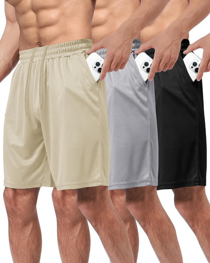 3 Pack Gym Basketball Mens Shorts - Quick Dry Black Workout Athletic Shorts with Pockets for Casual Running(S-6XL)