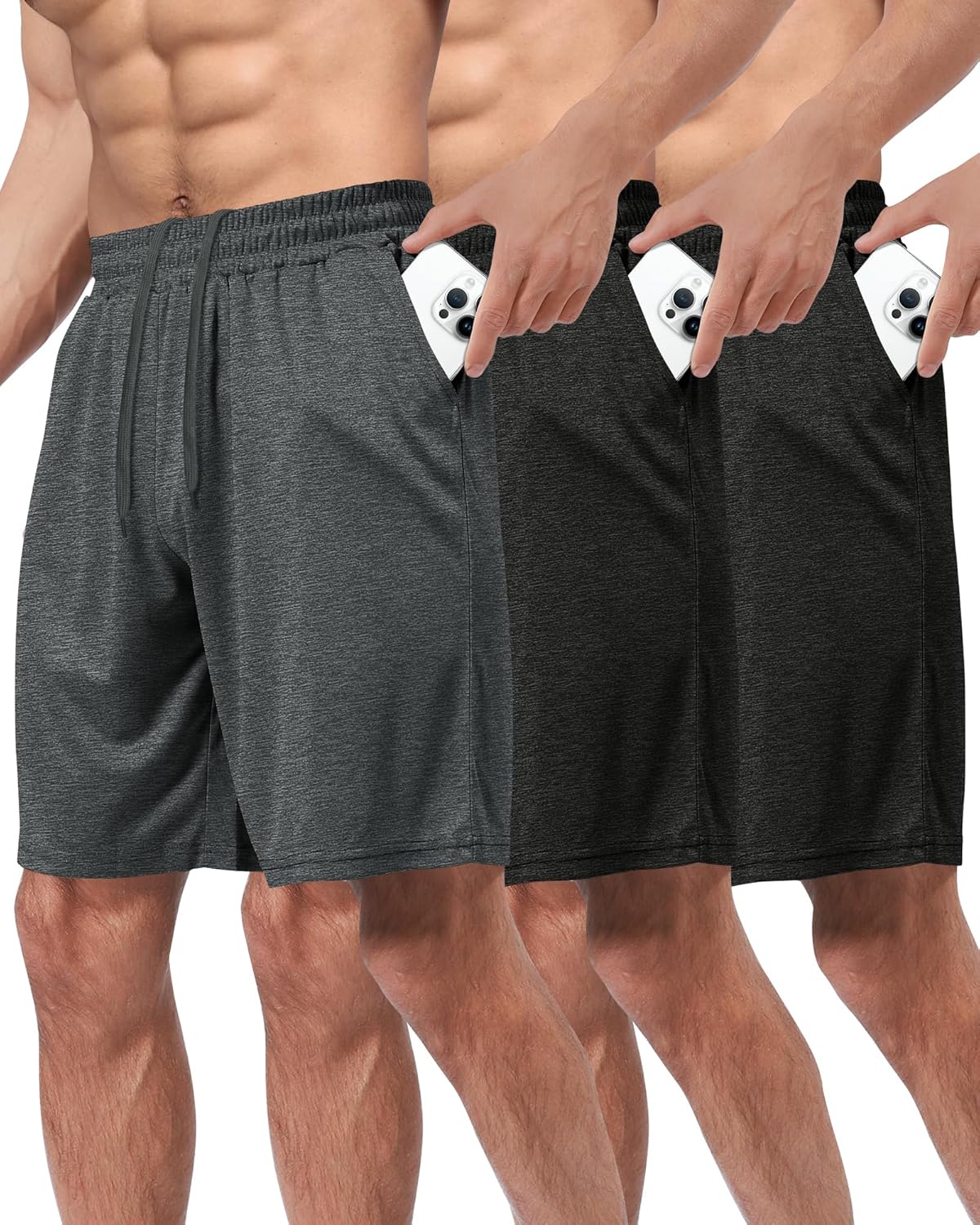 3 Pack Gym Basketball Mens Shorts - Quick Dry Black Workout Athletic Shorts with Pockets for Casual Running(S-6XL)