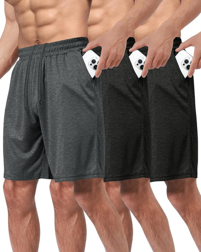 3 Pack Gym Basketball Mens Shorts - Quick Dry Black Workout Athletic Shorts with Pockets for Casual Running(S-6XL)