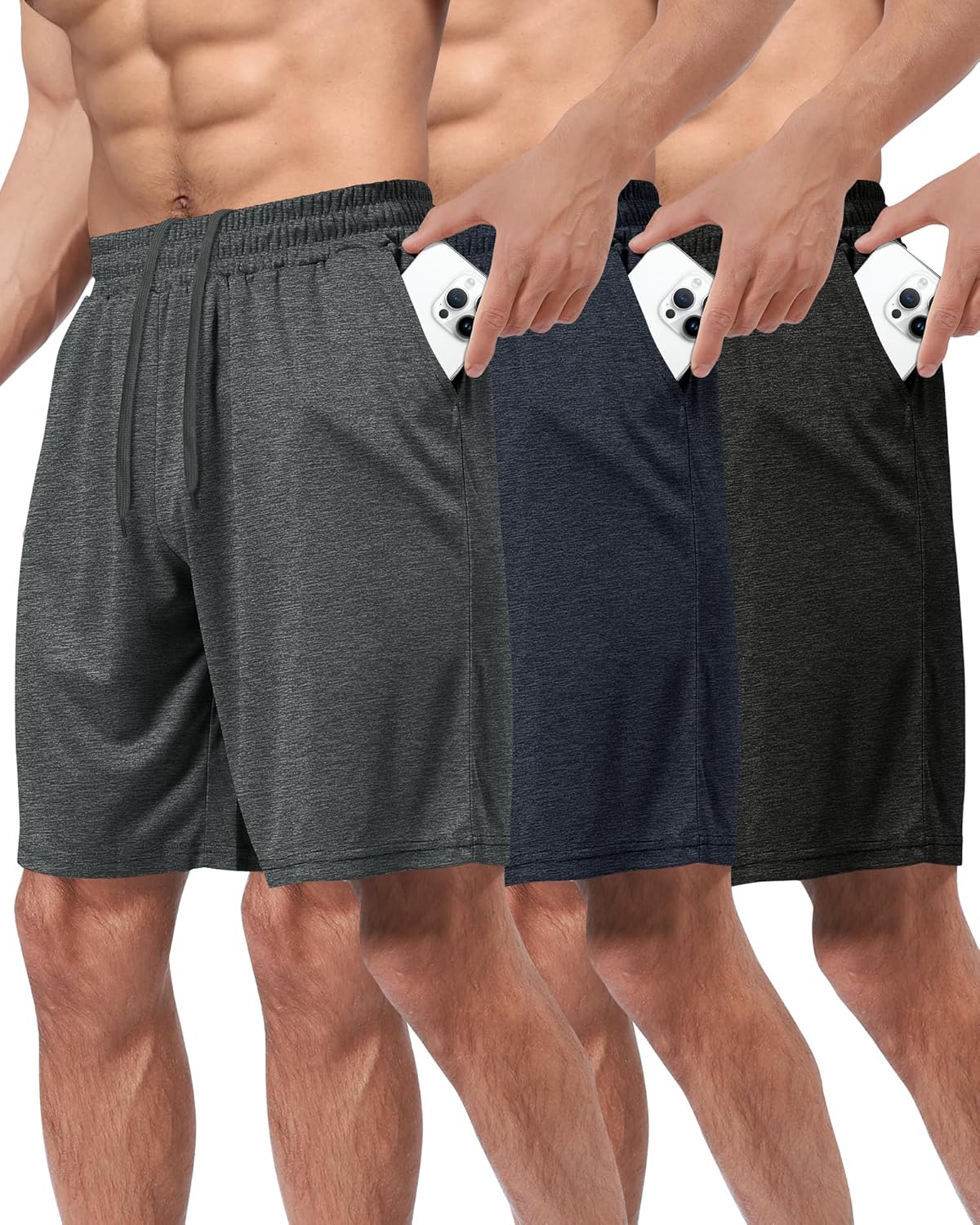 3 Pack Gym Basketball Mens Shorts - Quick Dry Black Workout Athletic Shorts with Pockets for Casual Running(S-6XL)