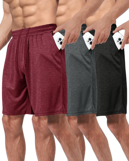 3 Pack Gym Basketball Mens Shorts - Quick Dry Black Workout Athletic Shorts with Pockets for Casual Running(S-6XL)