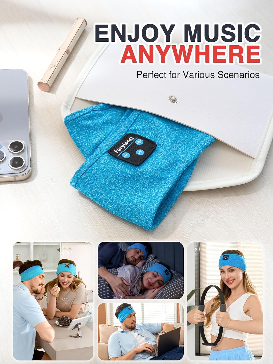 Sleep Headphones Wireless, Bluetooth Sports Headband Headphones with Ultra-Thin HD Stereo Speakers Perfect for Sleeping,Workout,Jogging,Yoga,Insomnia, Air Travel, Meditation (Grey)