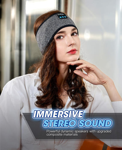 Sleep Headphones Wireless, Bluetooth Sports Headband Headphones with Ultra-Thin HD Stereo Speakers Perfect for Sleeping,Workout,Jogging,Yoga,Insomnia, Air Travel, Meditation (Grey)