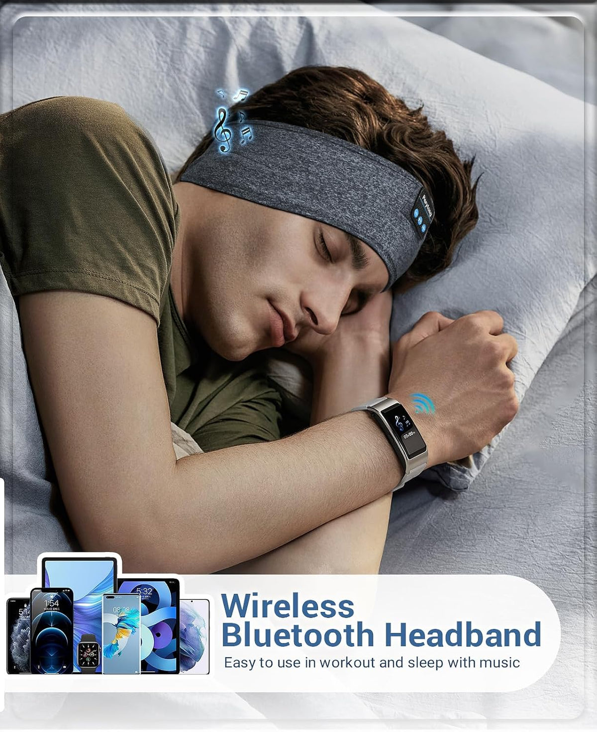 Sleep Headphones Wireless, Bluetooth Sports Headband Headphones with Ultra-Thin HD Stereo Speakers Perfect for Sleeping,Workout,Jogging,Yoga,Insomnia, Air Travel, Meditation (Grey)