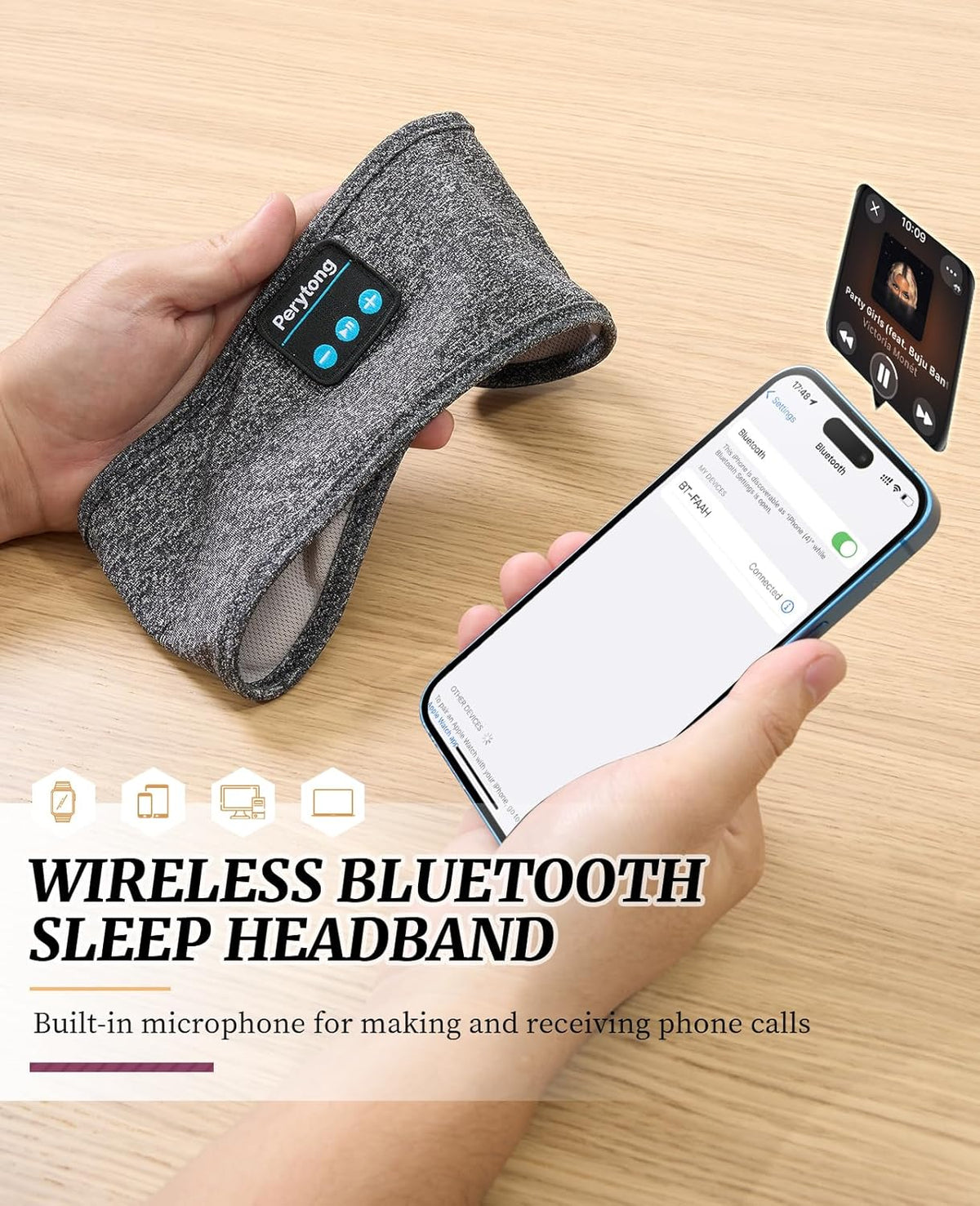 Sleep Headphones Wireless, Bluetooth Sports Headband Headphones with Ultra-Thin HD Stereo Speakers Perfect for Sleeping,Workout,Jogging,Yoga,Insomnia, Air Travel, Meditation (Grey)