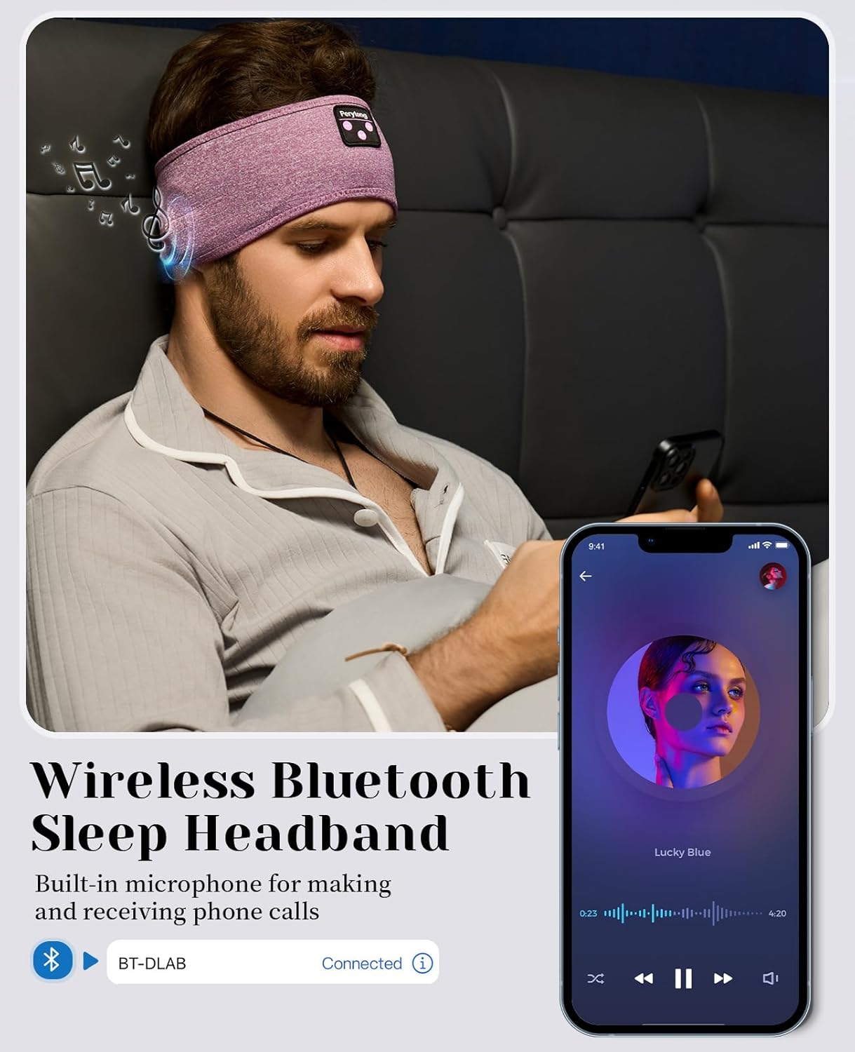 Sleep Headphones Wireless, Bluetooth Sports Headband Headphones with Ultra-Thin HD Stereo Speakers Perfect for Sleeping,Workout,Jogging,Yoga,Insomnia, Air Travel, Meditation (Grey)