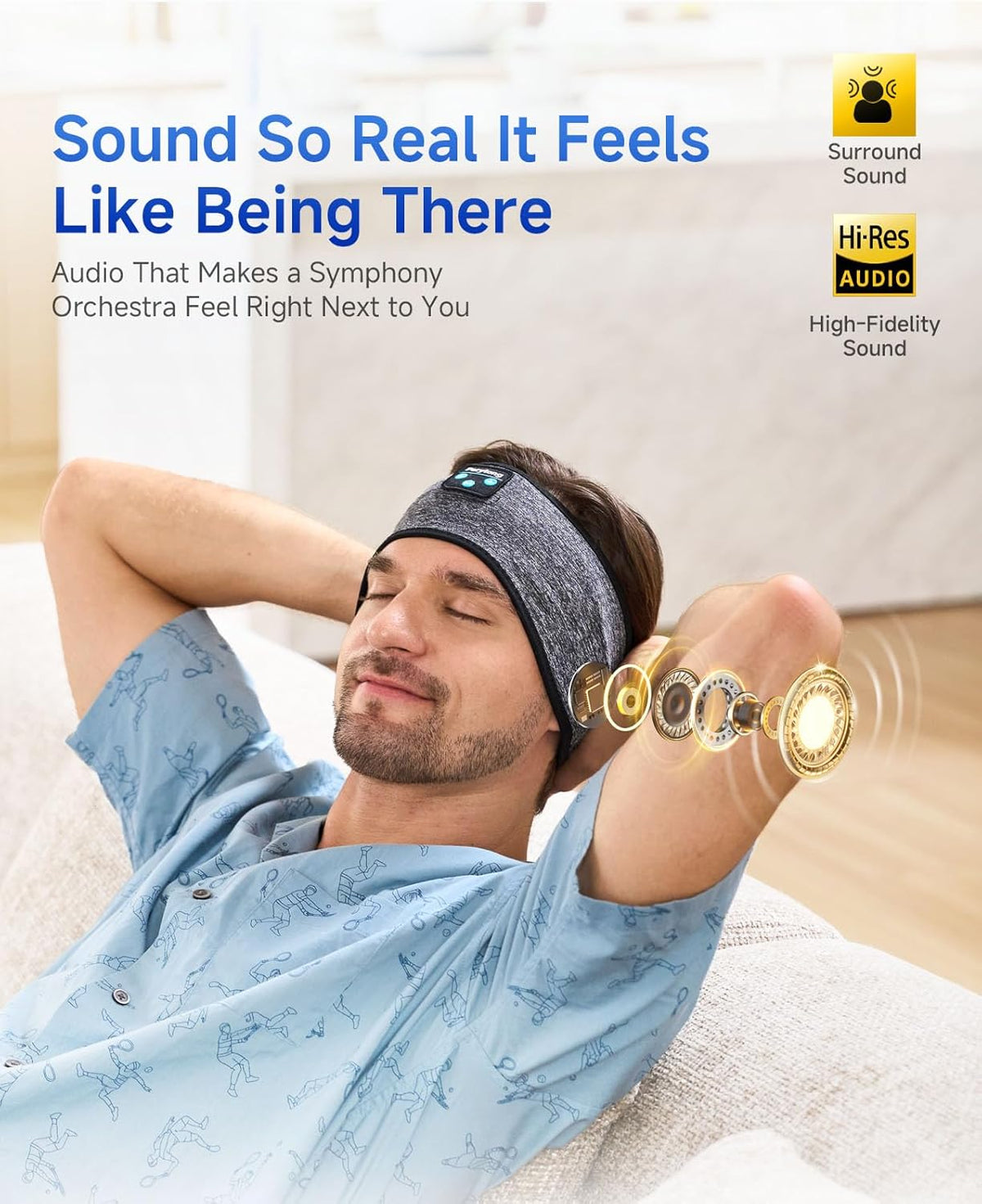 Sleep Headphones Wireless, Bluetooth Sports Headband Headphones with Ultra-Thin HD Stereo Speakers Perfect for Sleeping,Workout,Jogging,Yoga,Insomnia, Air Travel, Meditation (Grey)