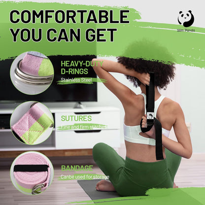 Yoga Strap for Stretching,Cotton Yoga Strap with Adjustable D-Ring Buckle,Non-Elastic Yoga Belt for Pilates,Gym Workouts,Physical Therapy,Improve Flexibility