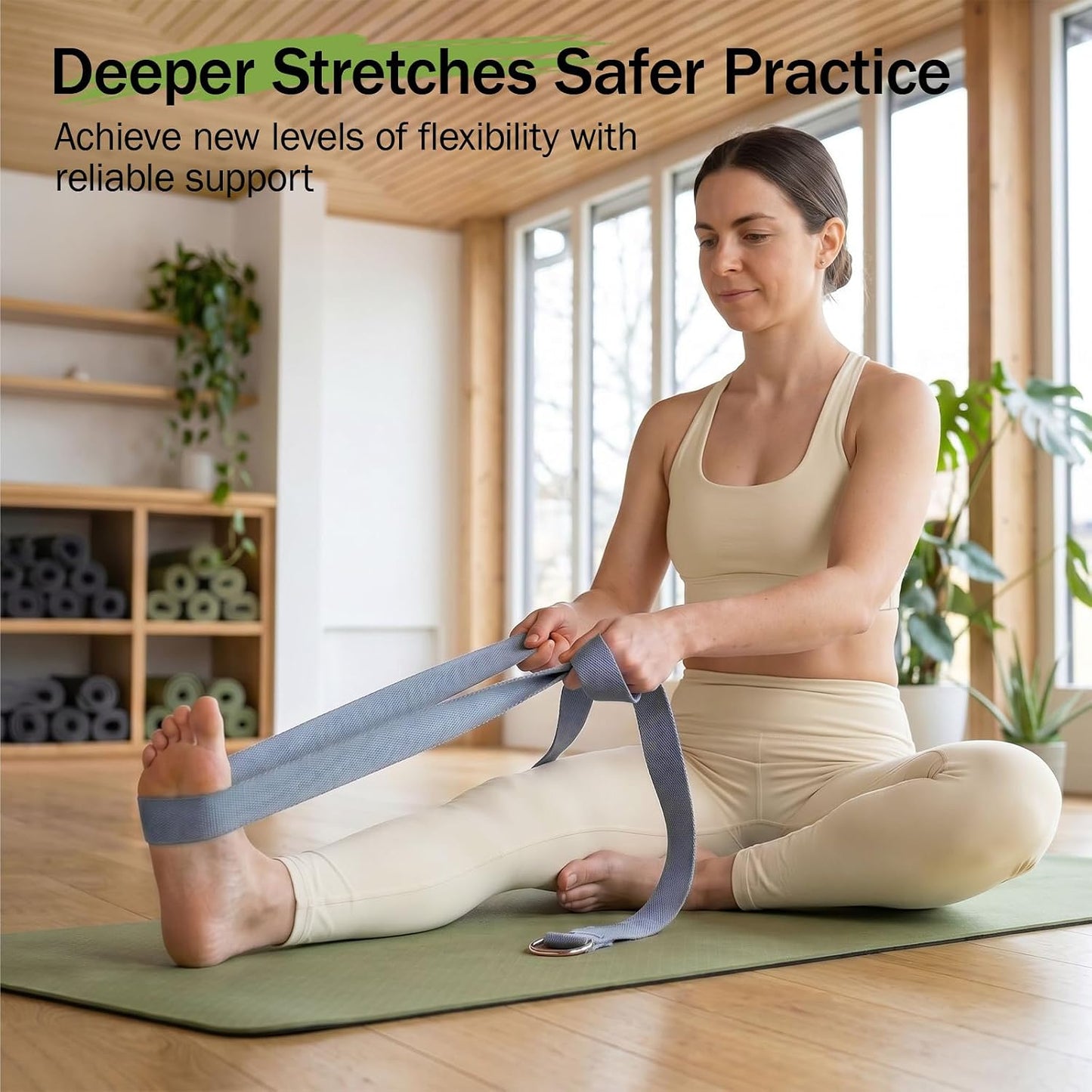 Yoga Strap for Stretching,Cotton Yoga Strap with Adjustable D-Ring Buckle,Non-Elastic Yoga Belt for Pilates,Gym Workouts,Physical Therapy,Improve Flexibility