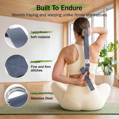 Yoga Strap for Stretching,Cotton Yoga Strap with Adjustable D-Ring Buckle,Non-Elastic Yoga Belt for Pilates,Gym Workouts,Physical Therapy,Improve Flexibility