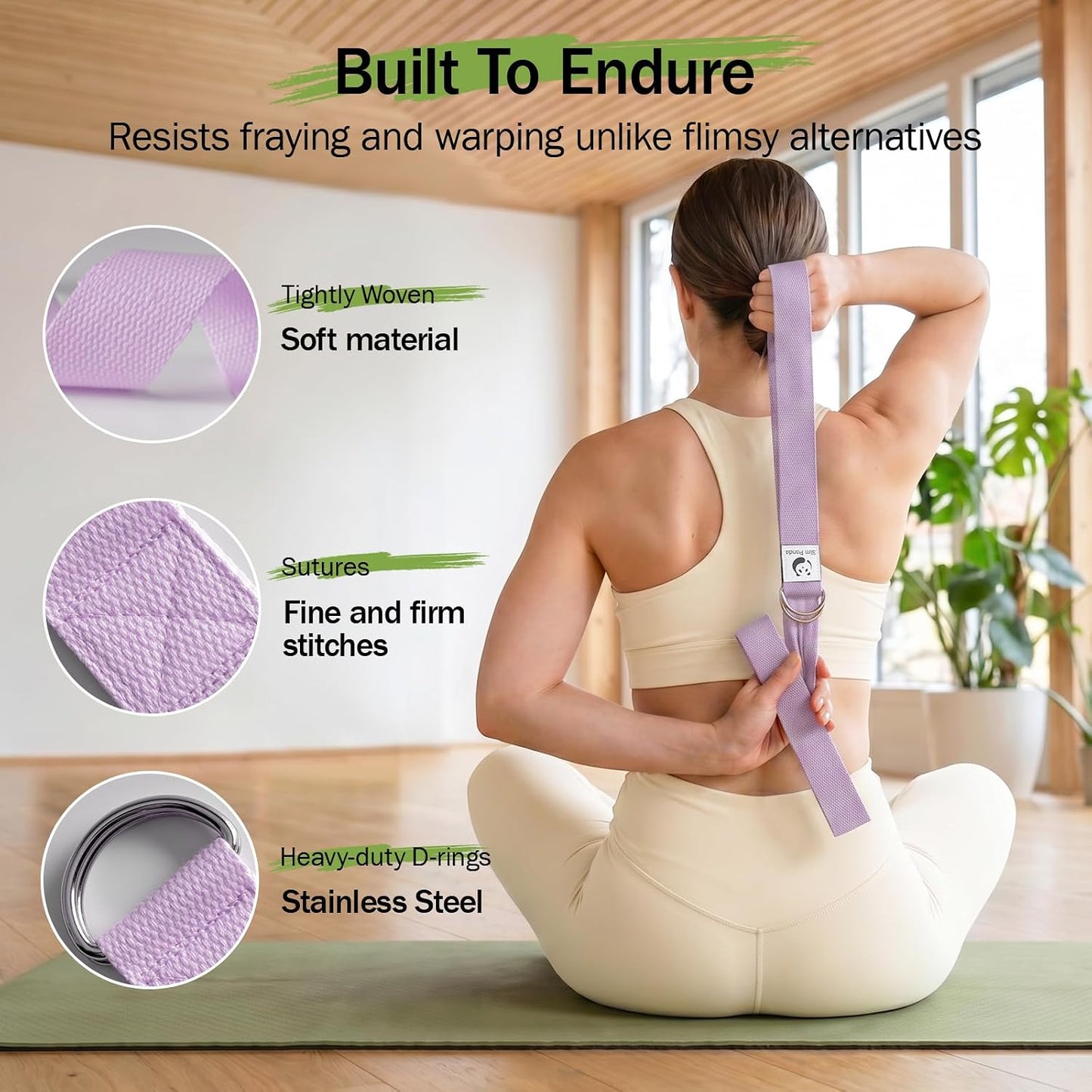 Yoga Strap for Stretching,Cotton Yoga Strap with Adjustable D-Ring Buckle,Non-Elastic Yoga Belt for Pilates,Gym Workouts,Physical Therapy,Improve Flexibility