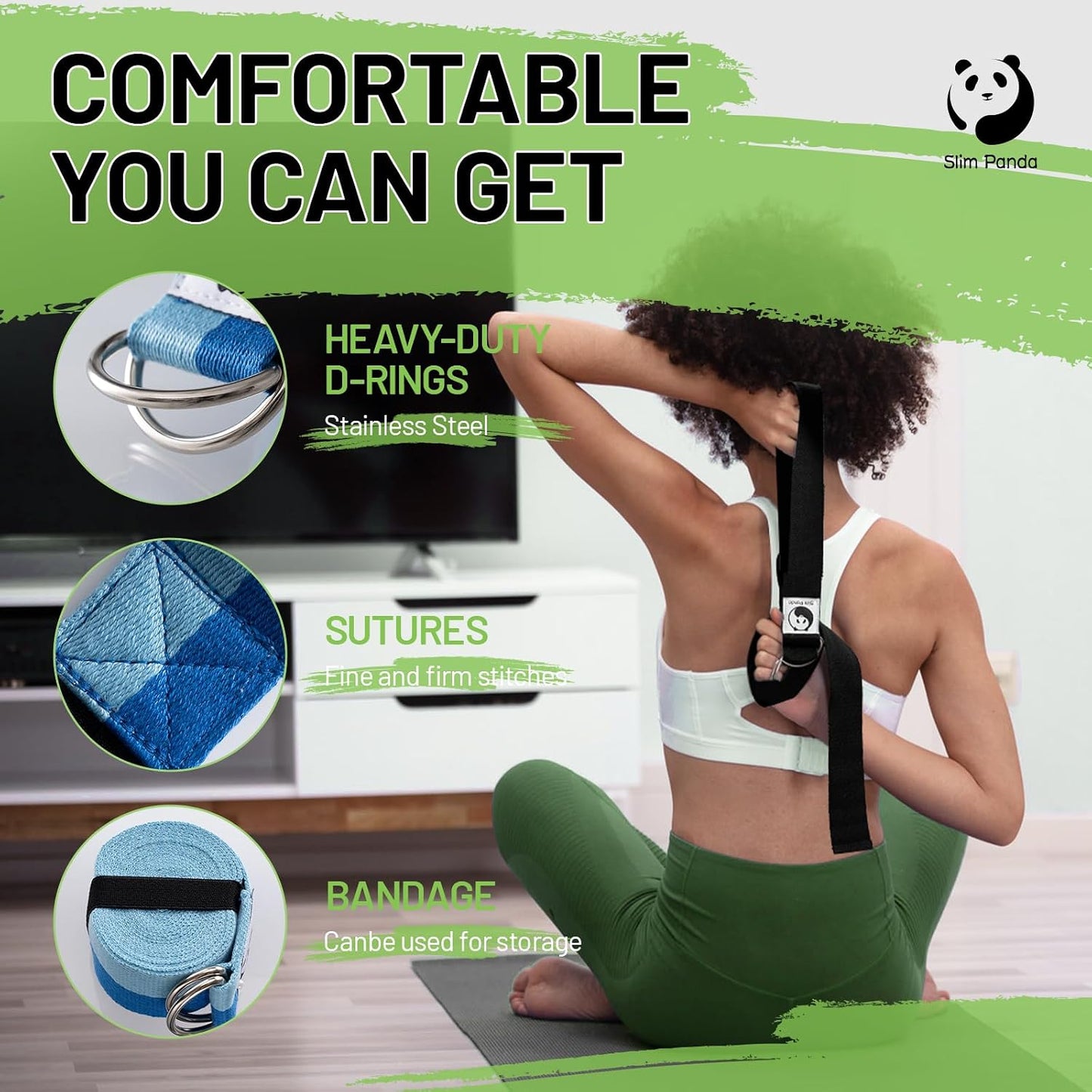 Yoga Strap for Stretching,Cotton Yoga Strap with Adjustable D-Ring Buckle,Non-Elastic Yoga Belt for Pilates,Gym Workouts,Physical Therapy,Improve Flexibility