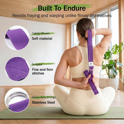 Yoga Strap for Stretching,Cotton Yoga Strap with Adjustable D-Ring Buckle,Non-Elastic Yoga Belt for Pilates,Gym Workouts,Physical Therapy,Improve Flexibility
