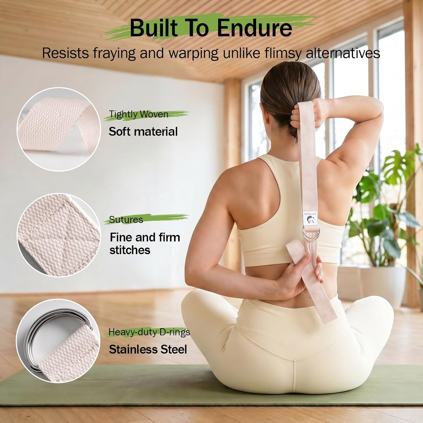 Yoga Strap for Stretching,Cotton Yoga Strap with Adjustable D-Ring Buckle,Non-Elastic Yoga Belt for Pilates,Gym Workouts,Physical Therapy,Improve Flexibility