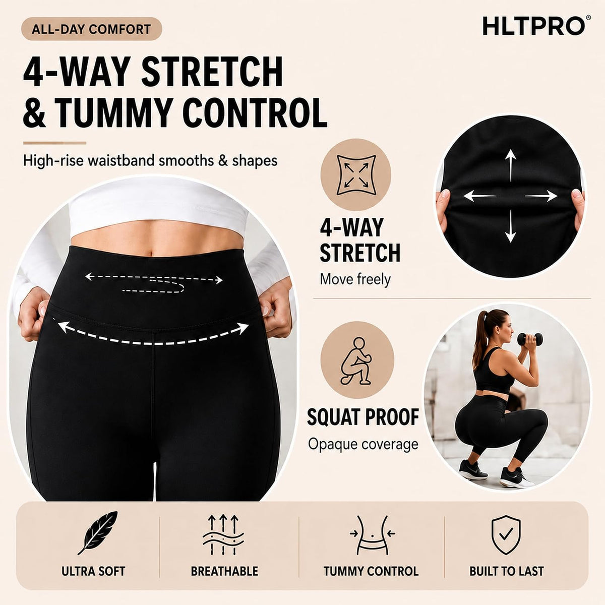 3 Pack Plus Size Leggings with Pockets for Women - Black High Waisted Tummy Control Soft Yoga Pants for Gym Workout