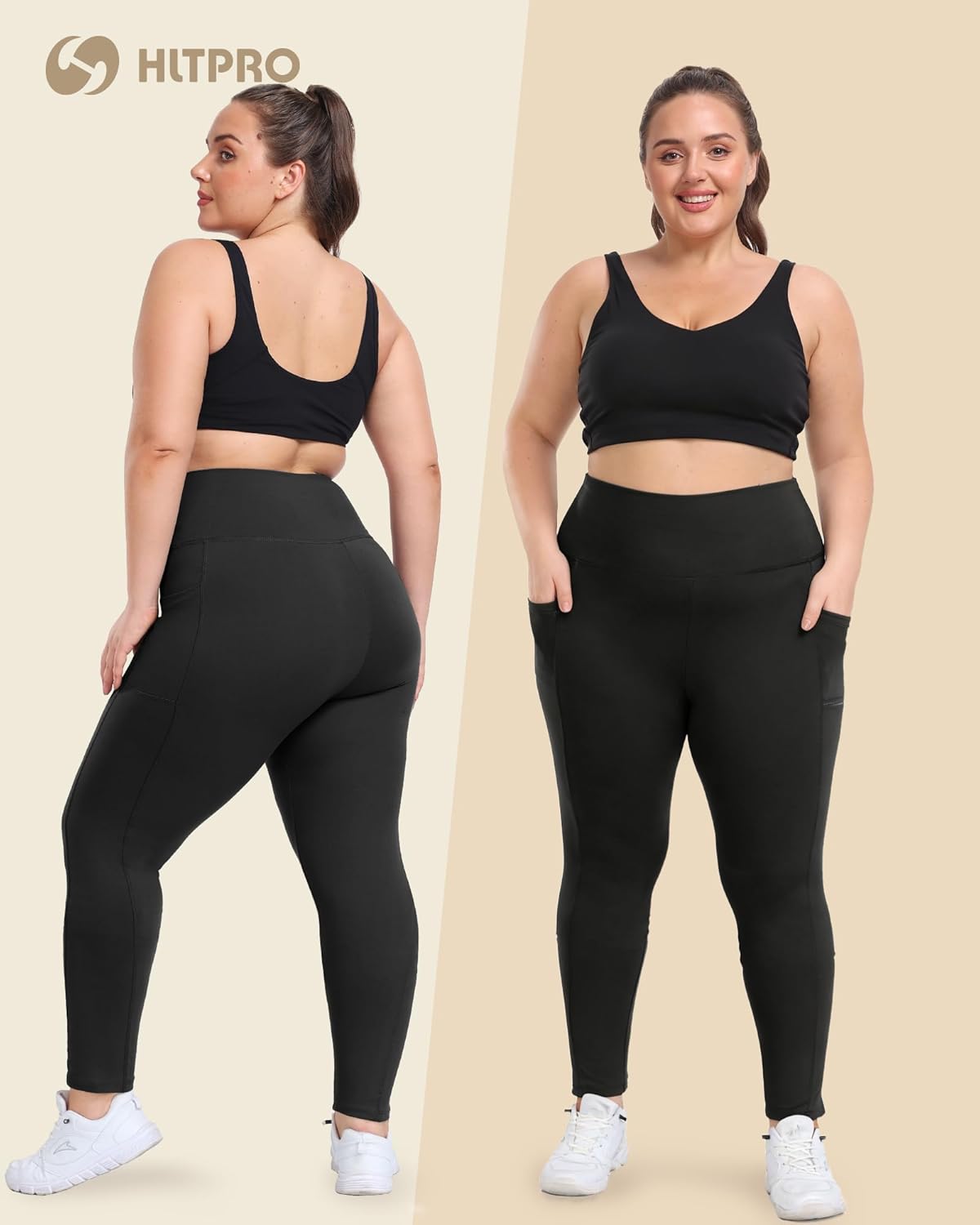 3 Pack Plus Size Leggings with Pockets for Women - Black High Waisted Tummy Control Soft Yoga Pants for Gym Workout