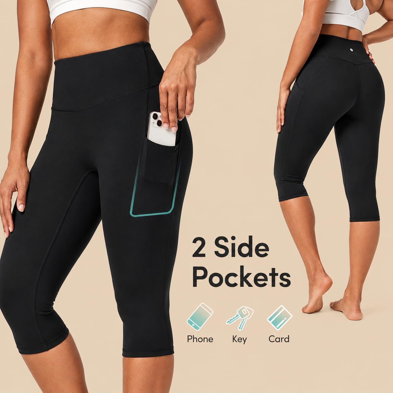 3 Pack Plus Size Leggings with Pockets for Women - Black High Waisted Tummy Control Soft Yoga Pants for Gym Workout